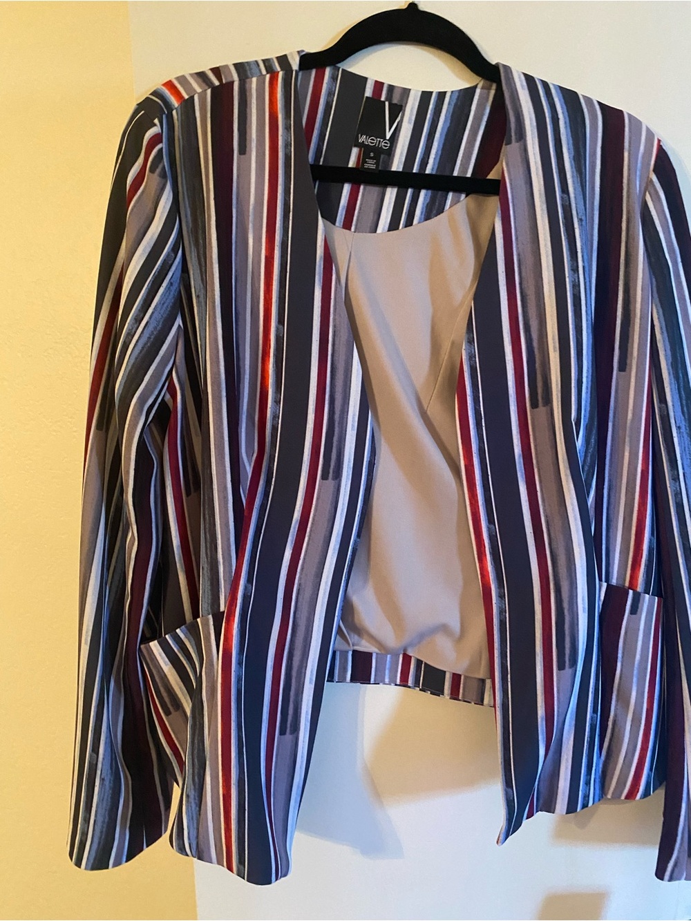 Valette Striped Open Front Blazer in Navy, Red, Cream
